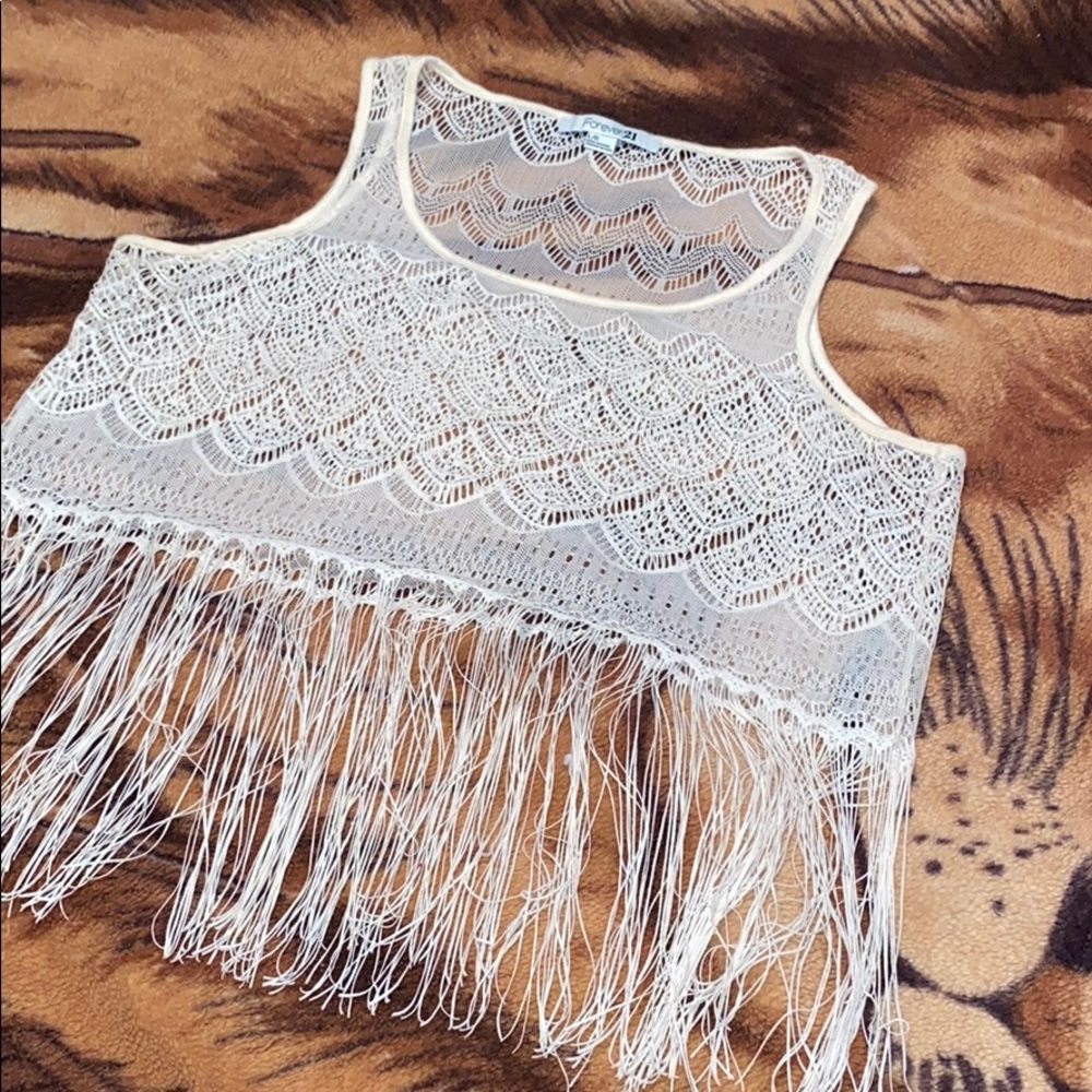 Woven cream crop top